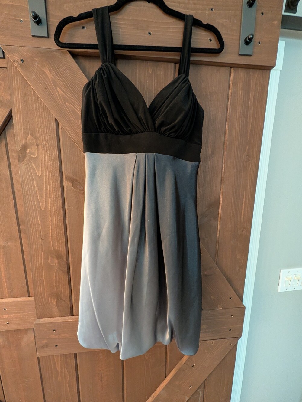 Dress Barn Black and Gray Two-Tone Pleated Midi Dress